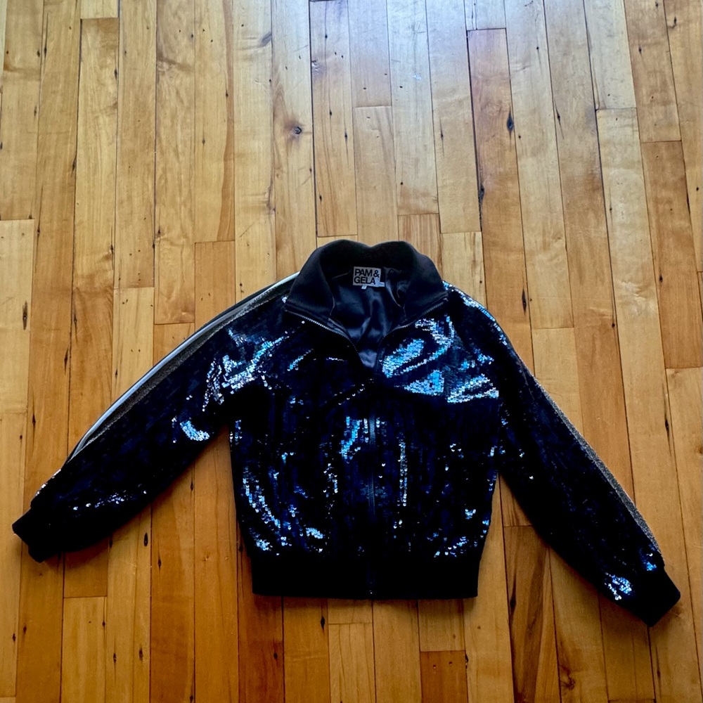 Pam and Gela sequins black and blue track jacket